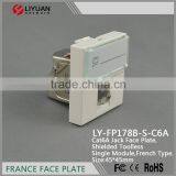 LY-FP178B-S-C6A OEM French Rj45 45*45 Faceplate STP Cat5e Cat6A Keystone Jack