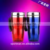 2015 new design plastic travel mug premium inner stainless steel coffee mug promotional water mug