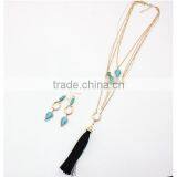 Layered Necklace Four Layered Turquoise Tassel Necklace Set thumbnail-3