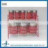 High Quality Red Glass Storage Jar Cruet Jar Spice Bottle Set With Stand thumbnail-1