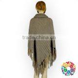 Ladies Shawl Wholesale Combination Pattern Turtleneck Knitting Wool Fringe Poncho Shawl Scarf thumbnail-4