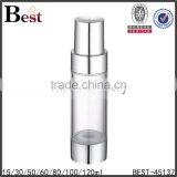 China Cosmetic Packaging Different Size Clear Body Silver UV Airless Pump Cosmetic Airless Bottle Wholesale thumbnail-1