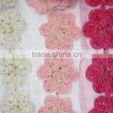 New Latest Csutom Gold Line Chiffon Flower Applique Work Designs for Dress thumbnail-2
