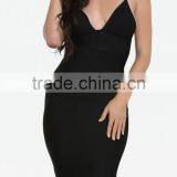 Spaghetti Straps Plunging Neck Bodycon Fit Bandage Dress 2015 thumbnail-2