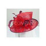 Wedding Red / Burgendy Sinamay Ladies Hats Bridal Satin With Medium Up Brim