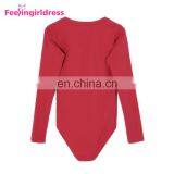 Pure Color Slim V-Neck Long Sleeve Adult Bodysuit One Piece Party Wear Jumpsuits thumbnail-4