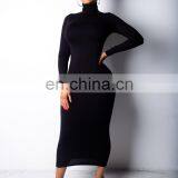 Women Lady Vestidos Ruched Long Sleeve Sheath BodyCon Midi Sexy Dress thumbnail-4