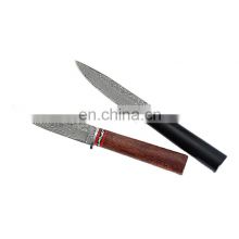 Utility Hunting knife Ebony or rosewood handle damascus steel Fixed Blade Knife with leather case
