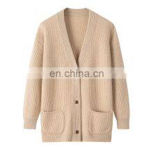 Manufacturer Casual Knitwear Thick Winter Rib Knitted V-Neck Women's Cashmere Cardigan thumbnail-1