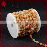 Gemstone Bead Chain Round Red Agate Bead Necklace Chain Wire Bracelet Chain Jewelry Making thumbnail-2