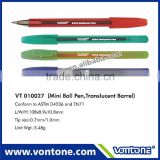 NON MOQ mini ball pen, translucent barrel