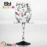 Clear leadfree black base bottom colored music decal large wine glass set holiday gift