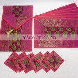 Indian Silk Table Runner With 6 Place Mats & 6 Coaster in Pink Color Size 16*62 thumbnail-1