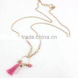 2015 Newest Long Tassel Pink Natural Stone Pendant Necklace thumbnail-1