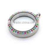 Best Seller Bule Crystal Stones Stainless Steel Floating Memory Magnetic Picture Locket Pendant Jewelry thumbnail-4