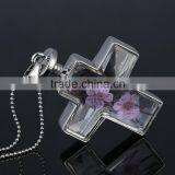 2016 Hot Sale Silver Cross Real Dried Flower Necklace Crystal thumbnail-4