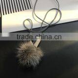Winter Mink Fur Ball Pendant Necklace Geometric Bead Suede Leather Necklace Velvet Leather Necklace thumbnail-3