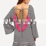 Women Long Sleeve Striped Casual Beach Dress Latest Design Model Photos Without Dress thumbnail-1