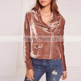 HAODUOYI Autumn Women Coat Solid Zipper Pocket Long Sleeve Biker Jacket thumbnail-2