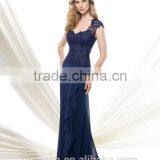 Elegant Chiffon Cap Sleeve Lace v Neck Eastern Bridal Dresses thumbnail-1
