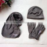 Men &women Windproof Black Color Polar Fleece Winter Scarf Hat Gloves Sets Factory thumbnail-2