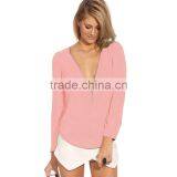 2016 New Fashion Zipper Designs V-neck Women Chiffon Shirt Blouse Long-sleeve Top Clothings thumbnail-4