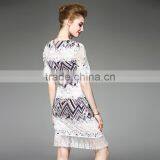 2017 New Design Factory Customized Summer Womens High Grade Slim Elegant Round Collar Tassels Short Sleeve Sexy Party Dresses thumbnail-3