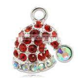 Silver Plated Red Rhinestone Christmas Santa's Hat Charms Pendants 19x18mm thumbnail-1