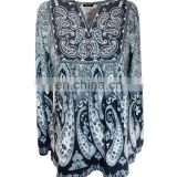Front Embroidery and Paisley Print Komono Blouse For Women