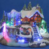 Polyresin Christmas Decoration 12'' LED Mountain Sence With Rotating Train,dancing People,skiing Childs , Eight Songs thumbnail-4