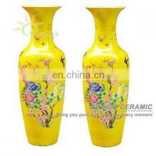 Chinese Ceramic Yellow Colour Large Decorative Floor Vases From 48inch To 88 Inches High For Wholesale and Retail