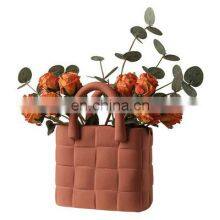 Modern Decorative Handmade Art Nordic Porcelain Ceramic Irregular Flower Vase Bag Shape thumbnail-2