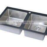 Tempered Black Glass Sink Stainless Steel Hand Made Kitchen Sink
