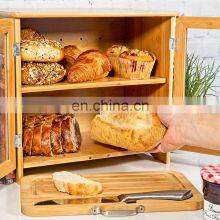 Kitchen Large Bamboo Bread Box For Kitchen Countertop Comes With Thick Bamboo Cutting Board And Stainless Steel Bread Knife thumbnail-4