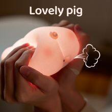 EGOGO Cute Silicone Pink Pig Night Light Silicone Soft Kid Bedside Decorate Light Baby Nursery Cartoon Lamp for Children Gift thumbnail-2