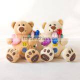 Plush Bear Toy Holding Heart and Flowers / Plush Bear Toy Sitting High 12cm/Soft Stuffed Bear Holding Heart Embroided Mummy thumbnail-1