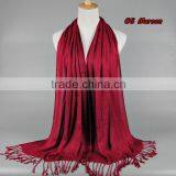 Wholesale Solid Plain Color Tassel Fashion Muslim Women Scarf Viscose Hijab thumbnail-1