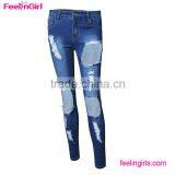 Accept OEM Girls Ripped Denim Latest Design Jeans Pants thumbnail-3