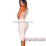 White Lace Nude Illusion Halter Bridesmaid Dresses thumbnail-2