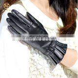 Women Lace Decorated Real Leather Fashion Glove