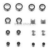 Ipink 8 Pairs Black Rhinestone Lined Screw On Double Flare Hollow Flesh Tunnel Ear Plug Earlet - Available in Low & Giant Gauges