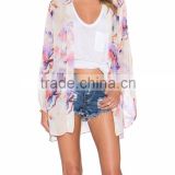 Women's 2015 fashion long sleeve printed chiffon blouse kimono cardigan SYA15350