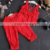 Lovely Pure Color 2-7 Years Girls Breathable Pleated Children Short Pants Suit With Vest thumbnail-1