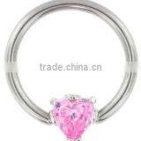 PINK Heart Shaped Gemstone CBR Nipple, Belly Rings -14G thumbnail-1