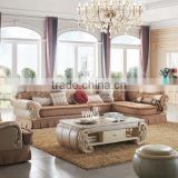 Fresh bamboo design solid wood carving ffabric living room corner sofa set