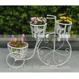 POWERLON Vintage Metal Bicycle Flower Plant Stand 3 Tier Pot Wrought Iron Outdoor Garden Furniture thumbnail-1