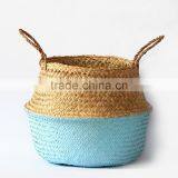 Colorful Dipped Bottom Seagrass Baskets/ Foldable Seagrass Laundry Basket thumbnail-3