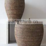 Set of 2 Round Rattan Storage Baskets With Lid thumbnail-1