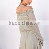 off Shoulder Smocking Dress Woman Ruffle Chiffon Dresses Women Summer thumbnail-3