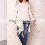 Popular High Quality Cold Beige Shoulder Knit Tops Sexy Off Asymmetric Sexy Party Sweaters thumbnail-2